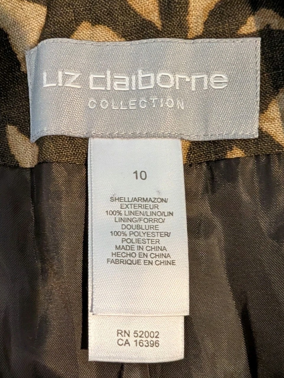 LIZ CLAIBORNE LINEN TRIBAL BLAZER SZ 10 VINTAGE SHORT SLEEVE SHOULDER PADS LINED