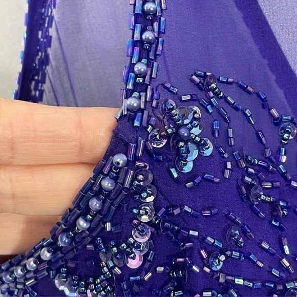 VTG Alyce Purple Silk Beaded Evening Gown Maxi Dress Size 16 M/L Romantic Fairy