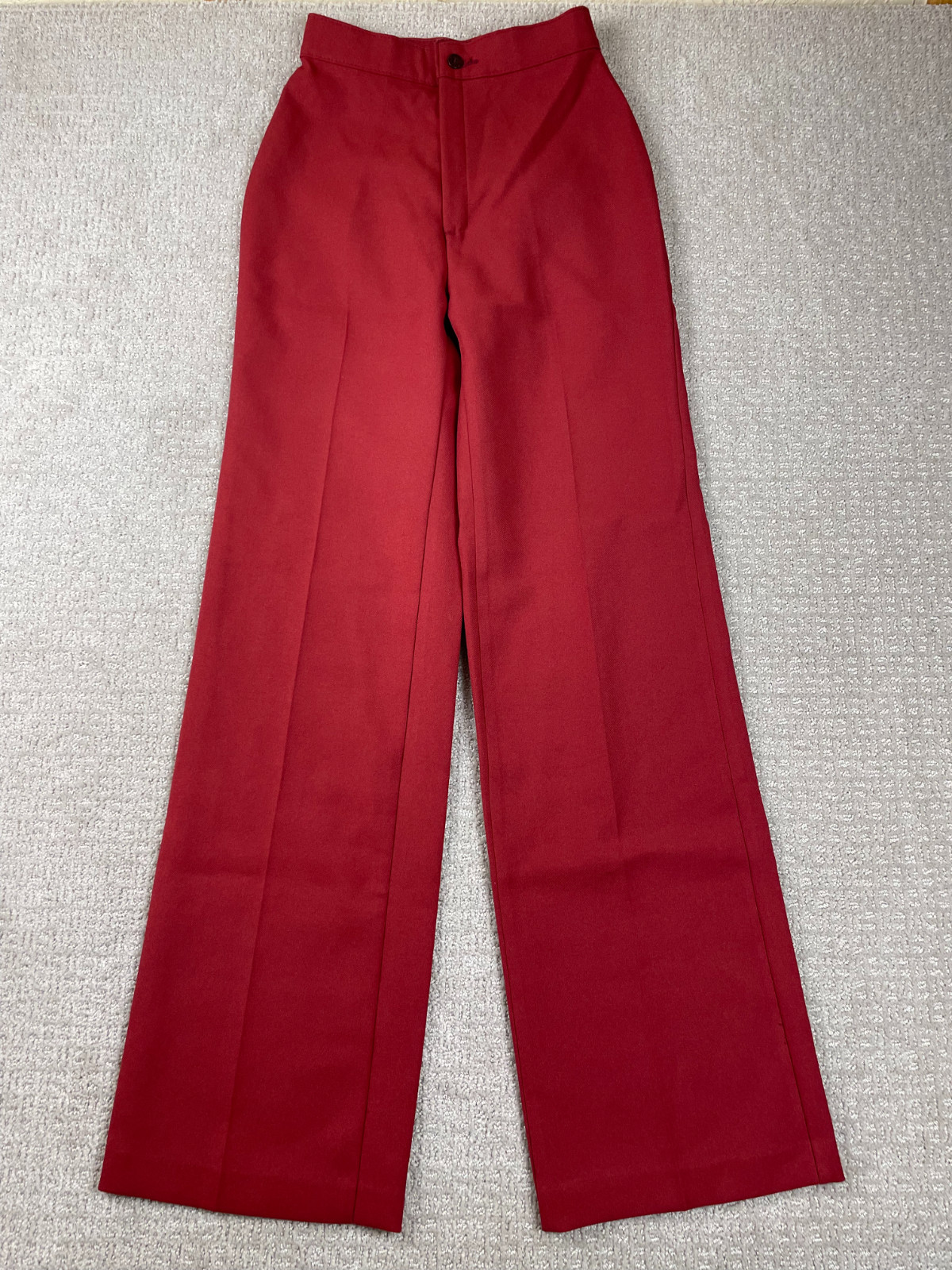 Vintage 70s Levis Pants Women Fits 23×32 Red Polyester Bareback Flare Bootcut