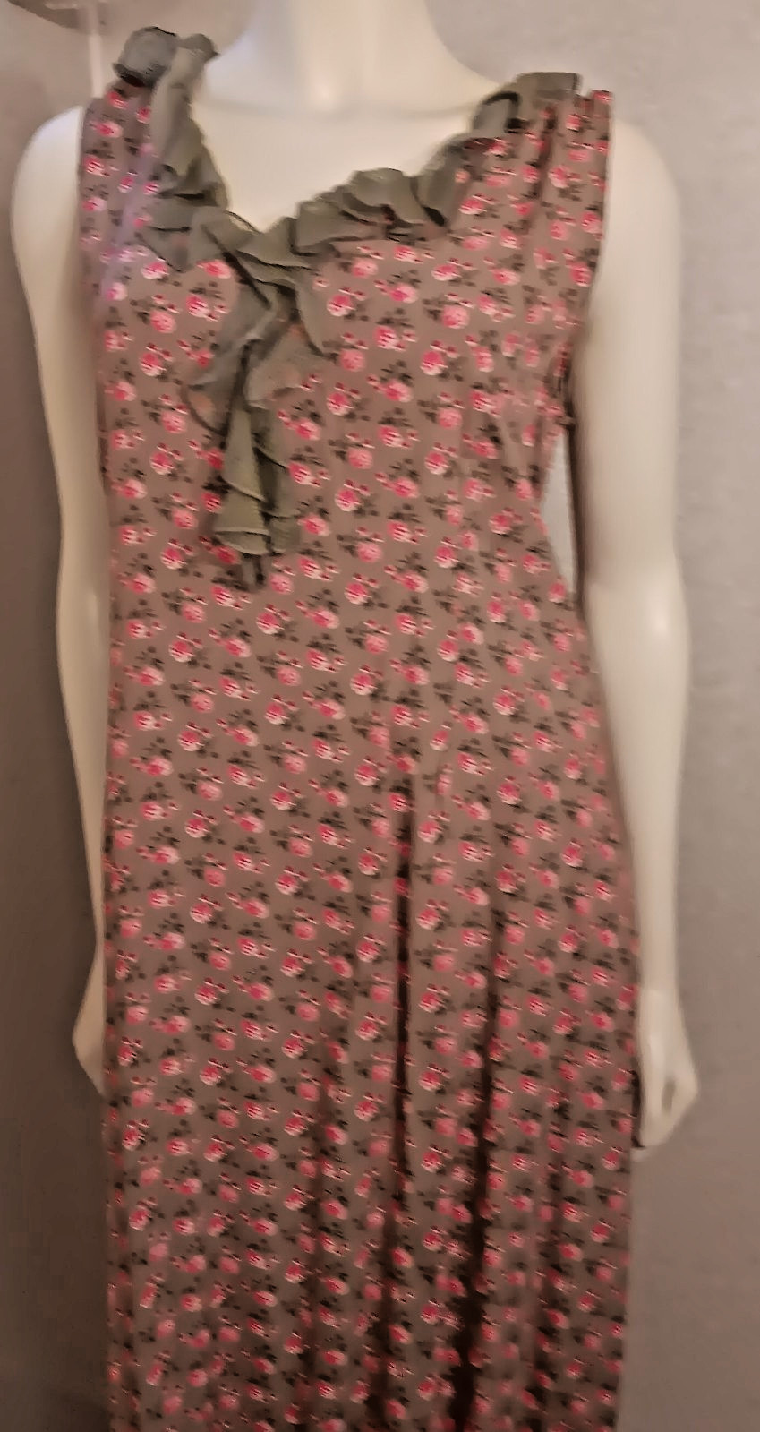 Vtg April Cornell, Rayon Midi/Maxi Summer Dress, Pistachio/Raspberry Red, NWT, L