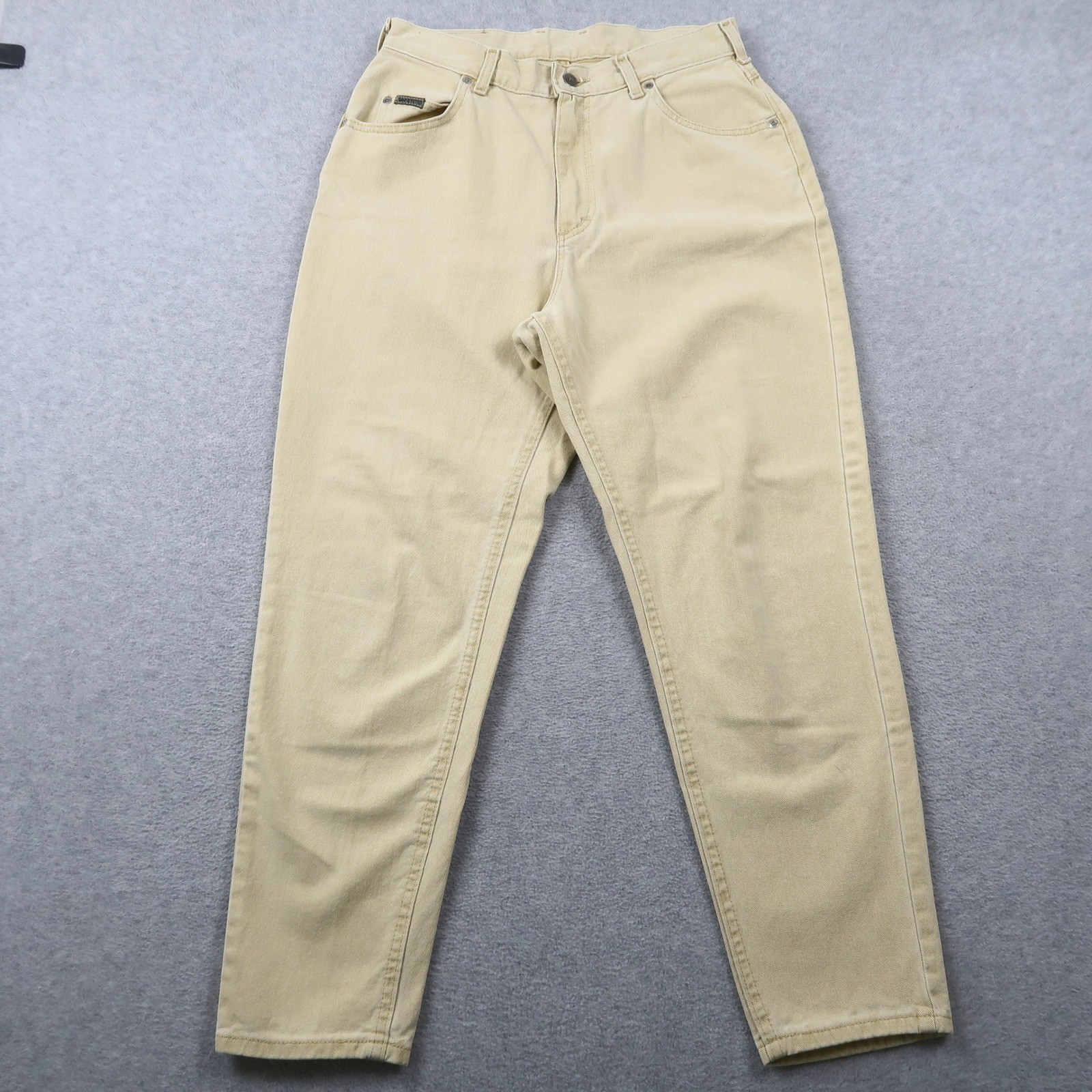 Vintage Lee Riveted Tan Denim Jeans Women 12 PET Made in USA Tapered Khaki Pants