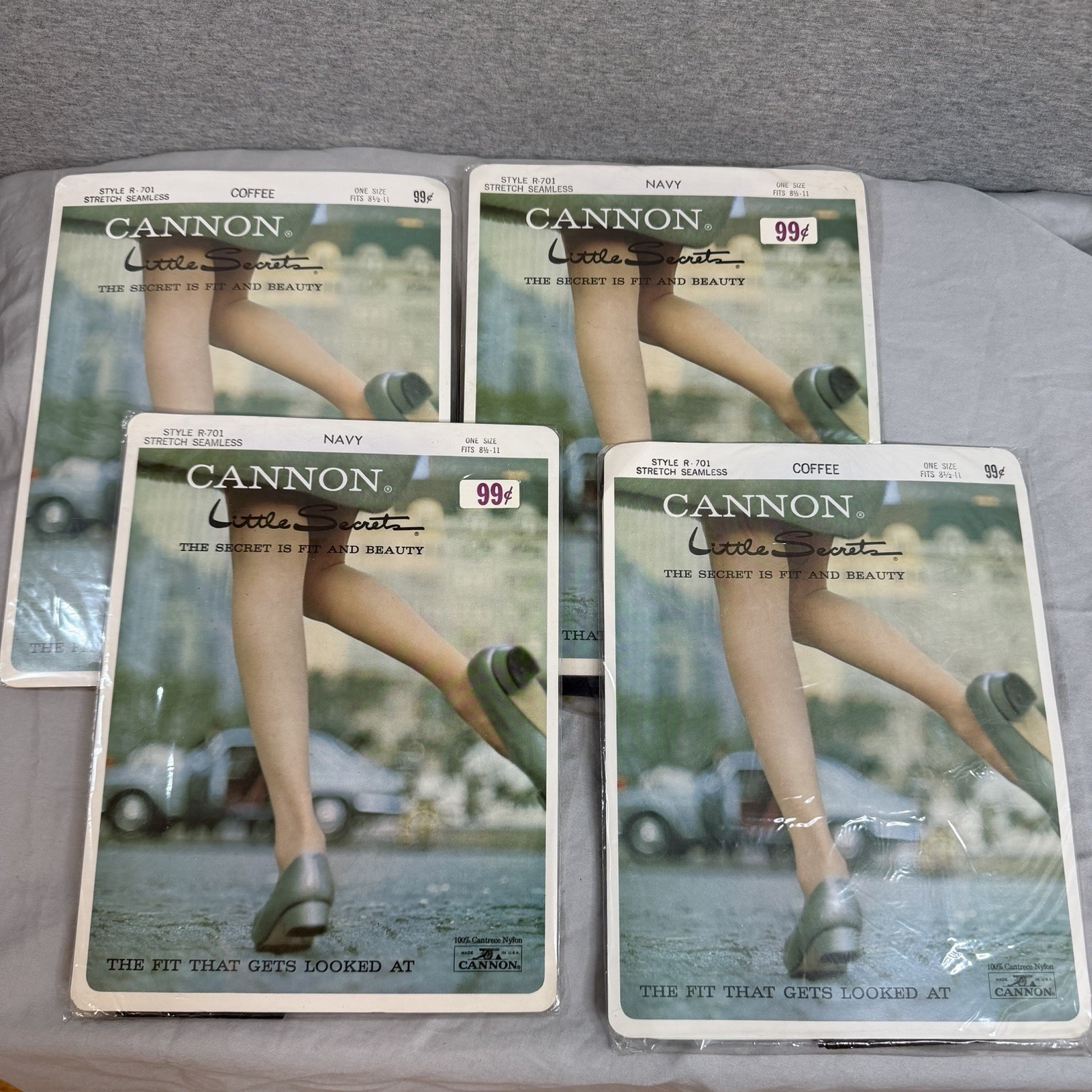 Cannon Little Secrets Stretch Seamless Stockings Vtg 1960s Coffee Navy 4 Pairs