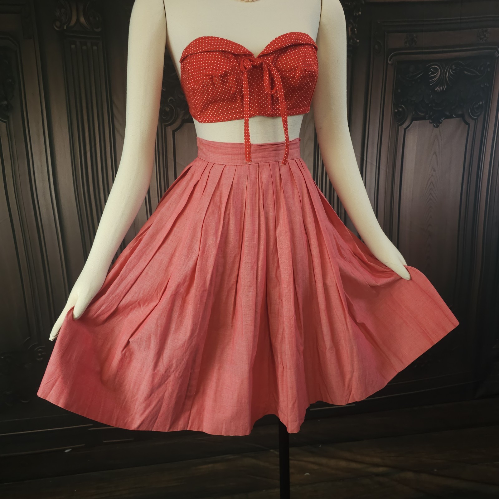 Vintage 1950s Skirt Pleated Pink Circle Skirt Retro Pinup Rockabilly Metal…