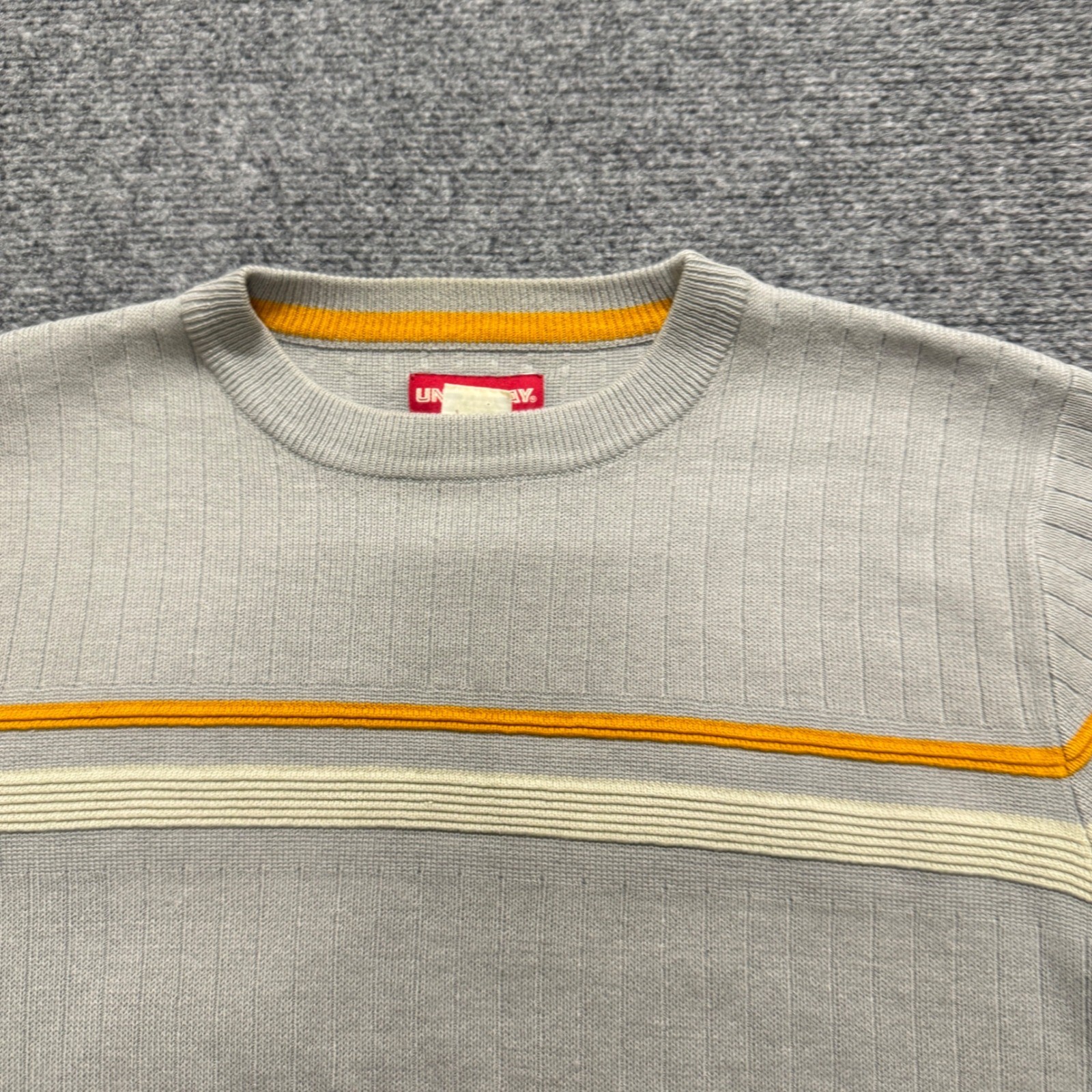 VTG Unionbay Striped Pullocer Sweater Womens S Gray Yellow Y2K Cotton Blend