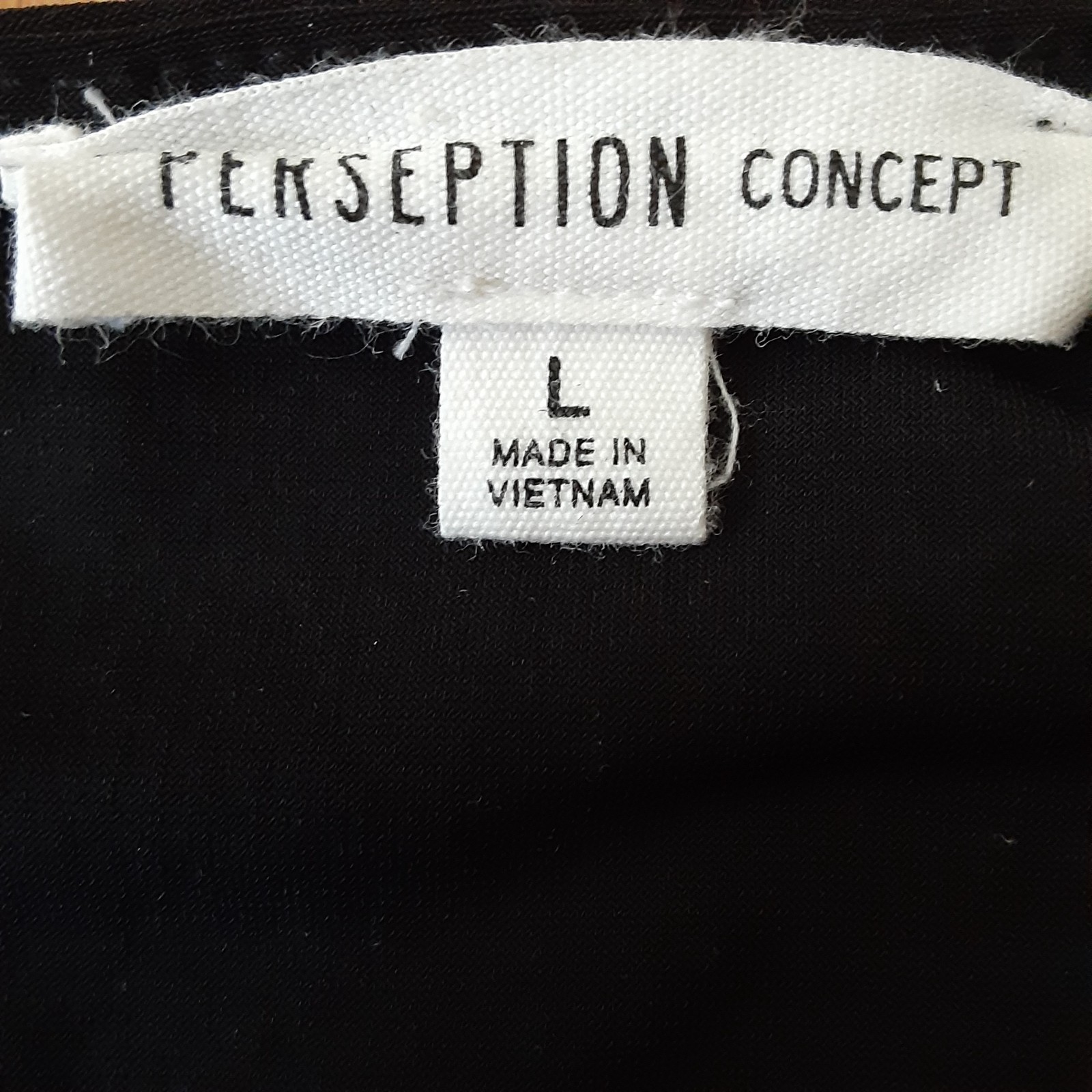 VTG 90&rsquo;s Perception Concept Blouse LARGE Black Silver Beaded Accent Neckline