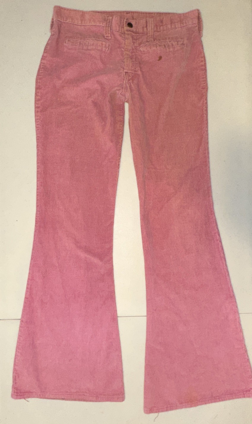 Rare Vintage 70s corduroy bell bottoms elephant flare pants Pink live ins 30×32