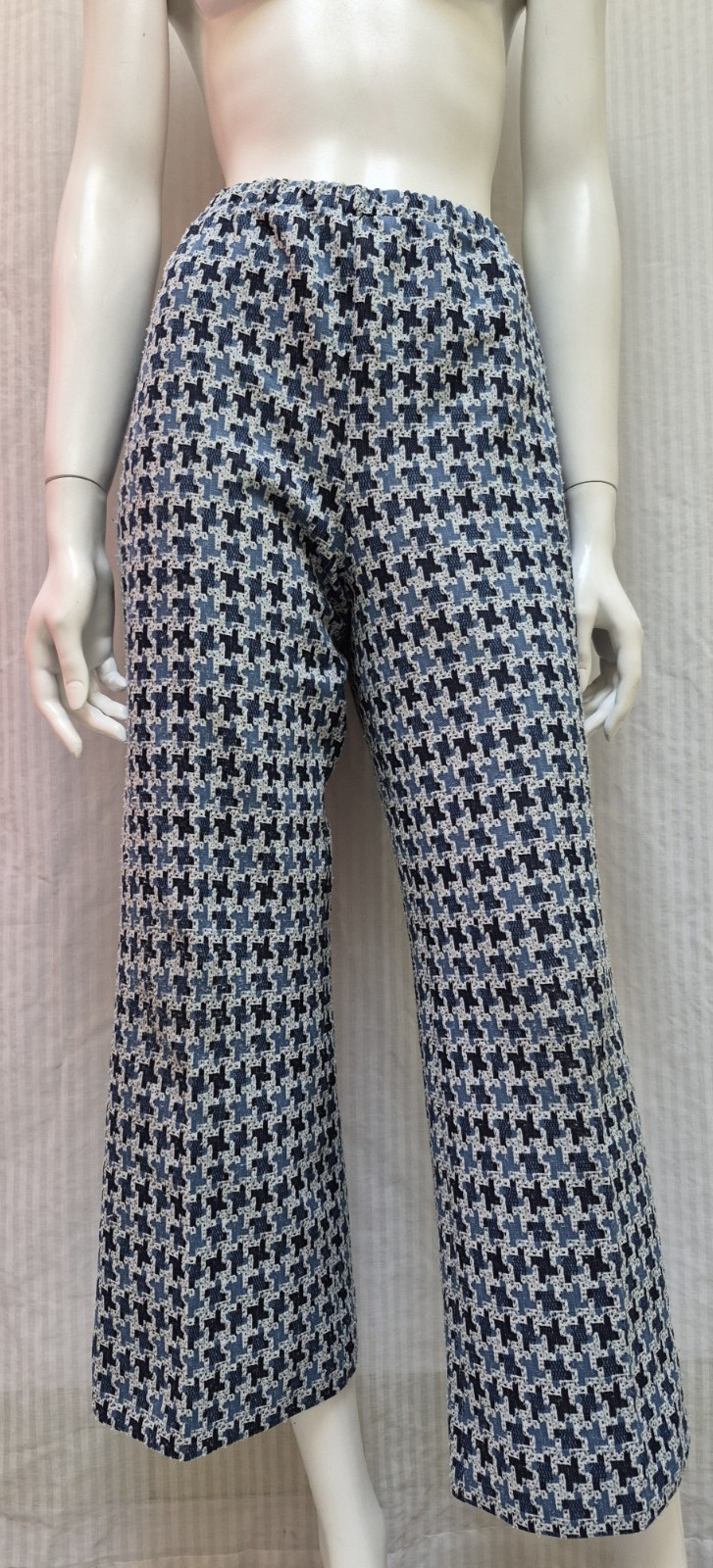 Vintage 60&rsquo;s SEARS Double Knit Blue Houndstooth Bell Bottoms Pants – Size M