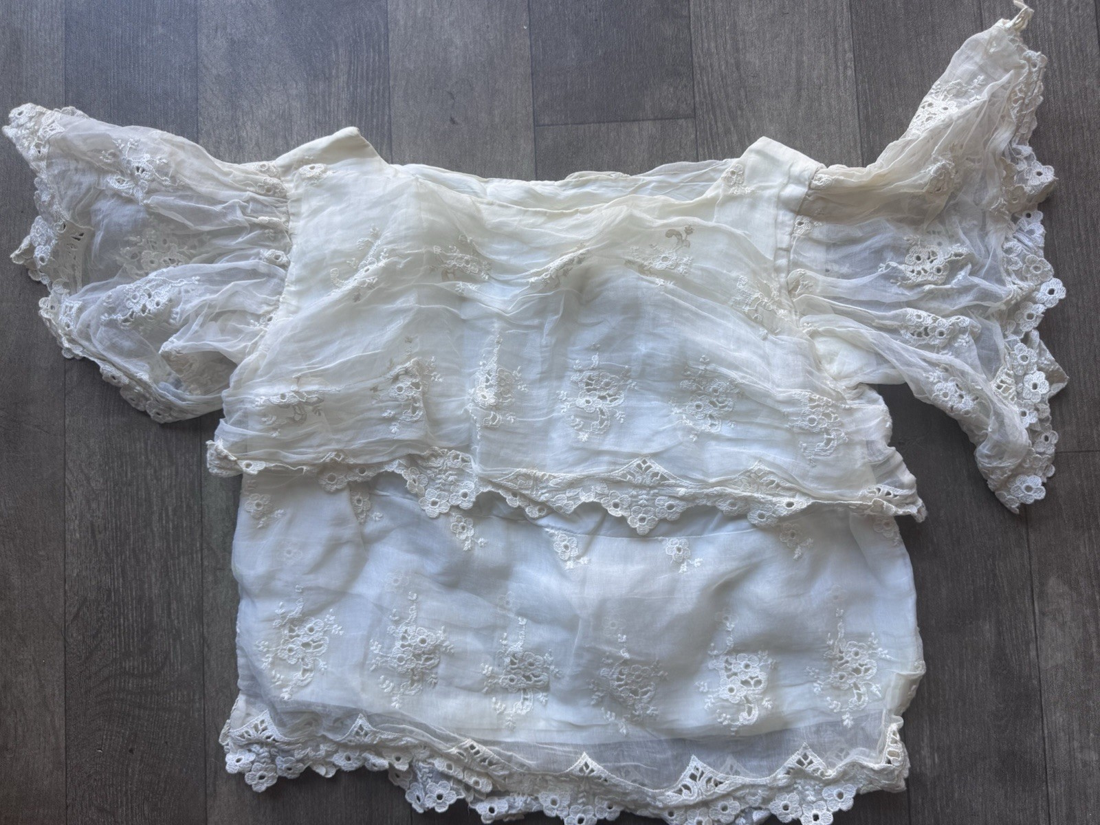 Vintage Ivory Eyelet Lace Peasant Blouse Romantic Tiered Edwardian Inspired S