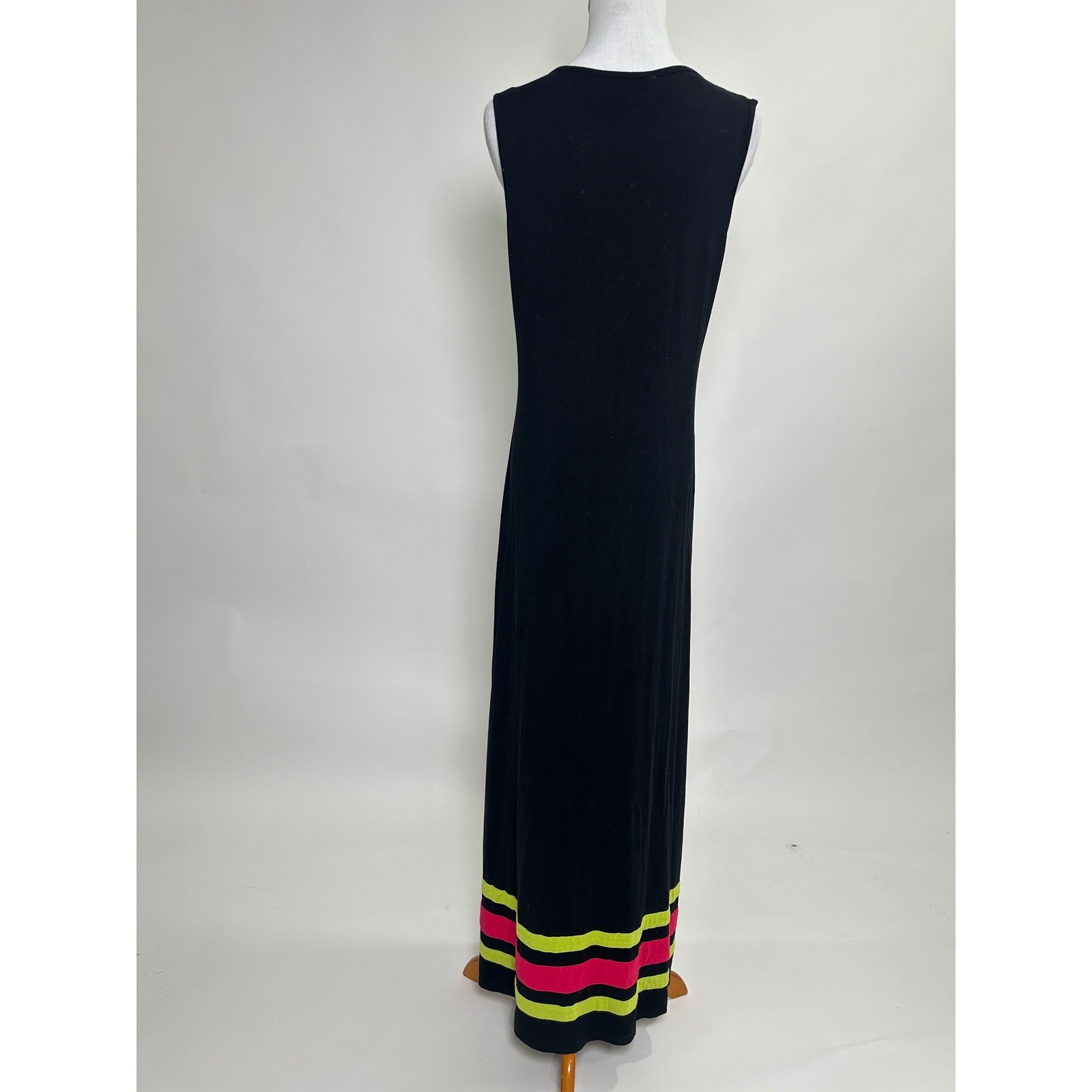 Vintage Variations 90s Y2K Beaded Color Block Jersey Maxi Dress Neon Pink Lime M