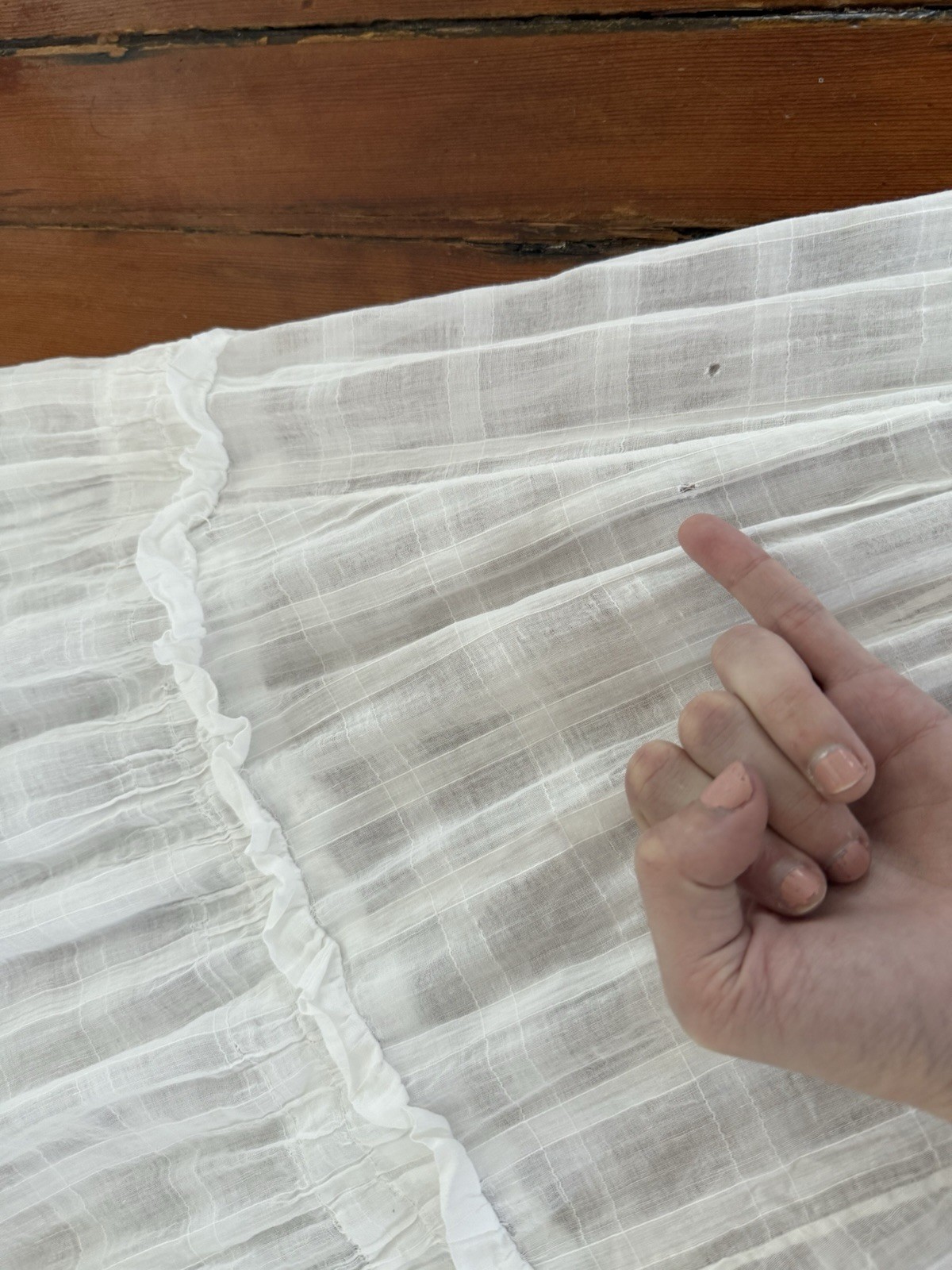 Antique Edwardian Sheer Windowpane Cotton Voile Skirt w Boned/Corseted Waist