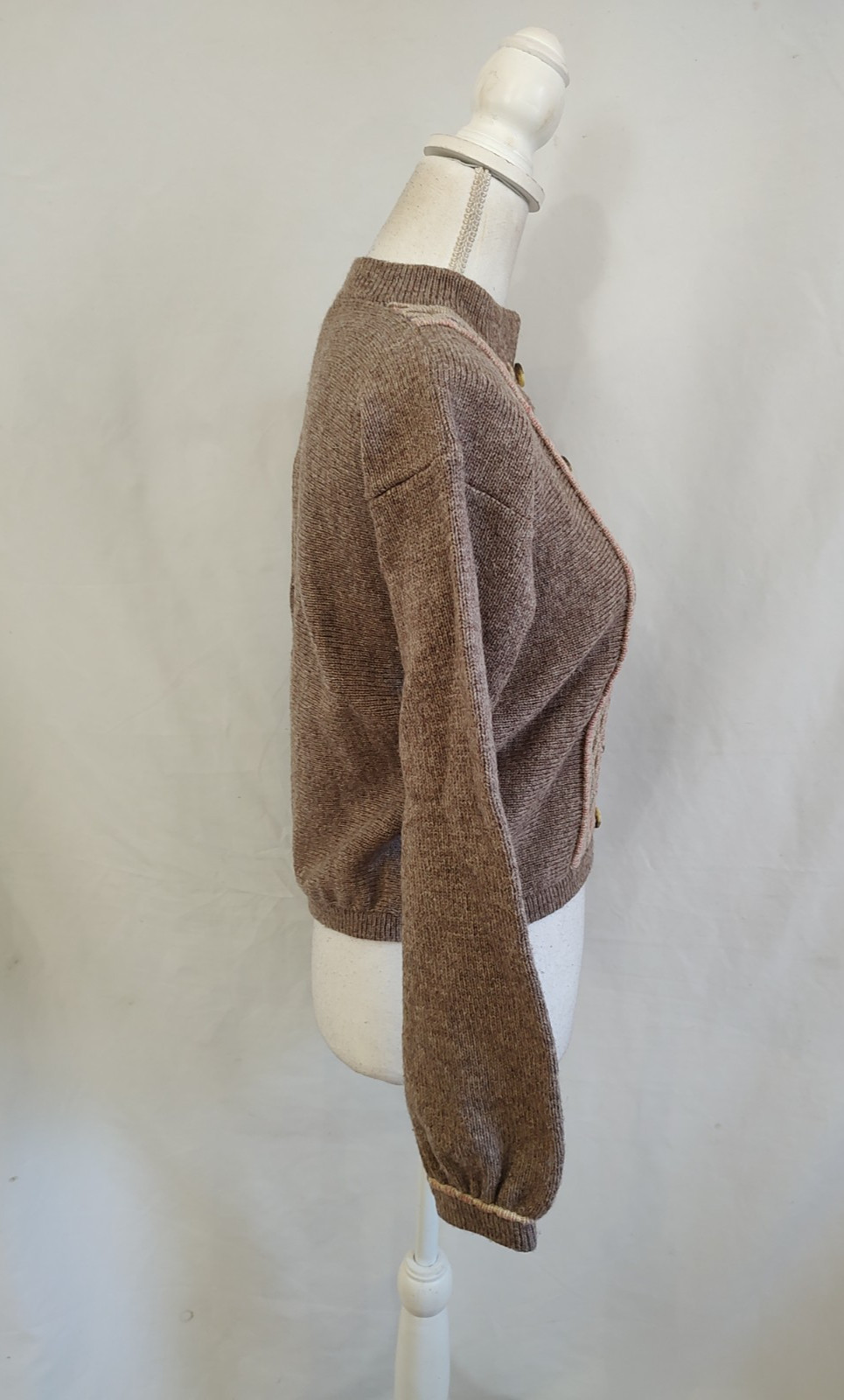 Vintage 60&rsquo;s Angie Dix Sweater Cardigan 100% New Wool Fancy Knit Rose Gray Small