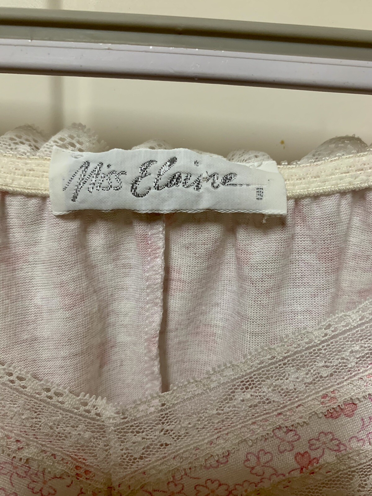 Miss Elaine Summer Nightgown Split Cap Sleeve Short Length Pink/White Sz Medium