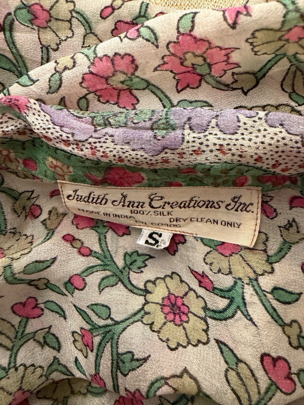 JUDITH ANN CREATIONS VINTAGE WOMENS SILK BATIK FLORAL BLOUSE TOP SMALL S BOHO