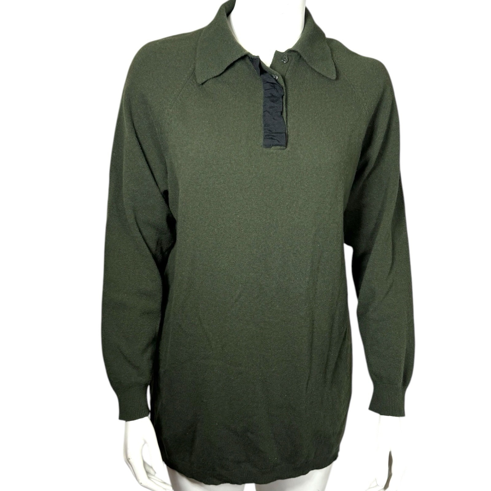 Vintage Benetton 100% Lambswool Knit Polo Sweater Olive Green Made In Italy M