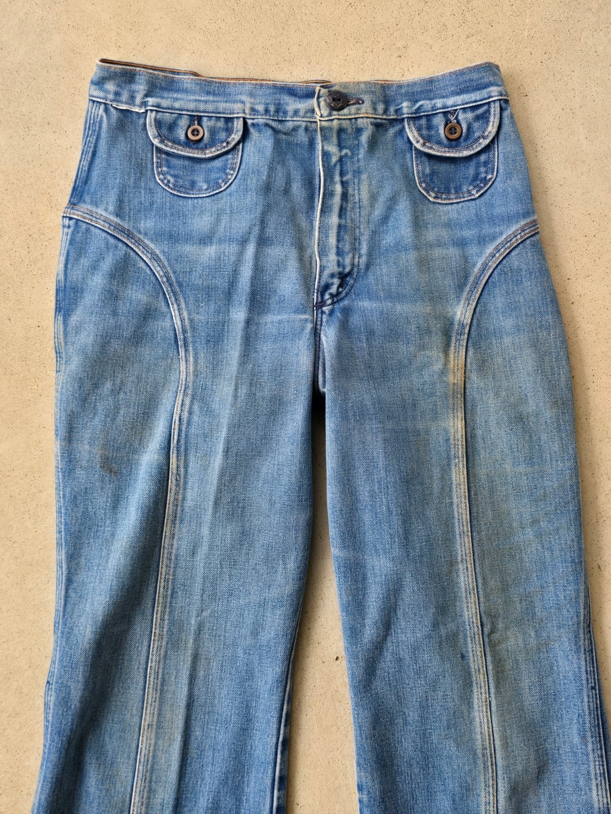 Vintage 1970s Wrangler Saddle Back Flare Leg Denim Jeans Size 13/14 Talon Zipper