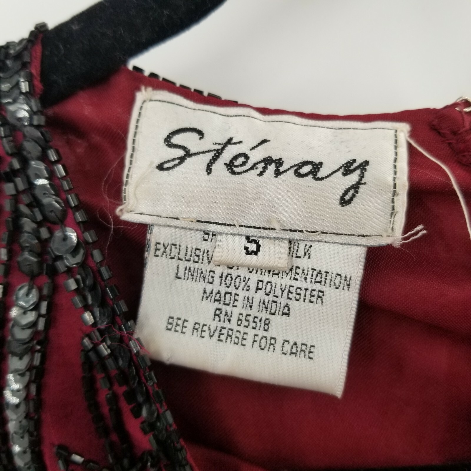 stenay Small Vintage silk beading evening blouse womens maroon red black