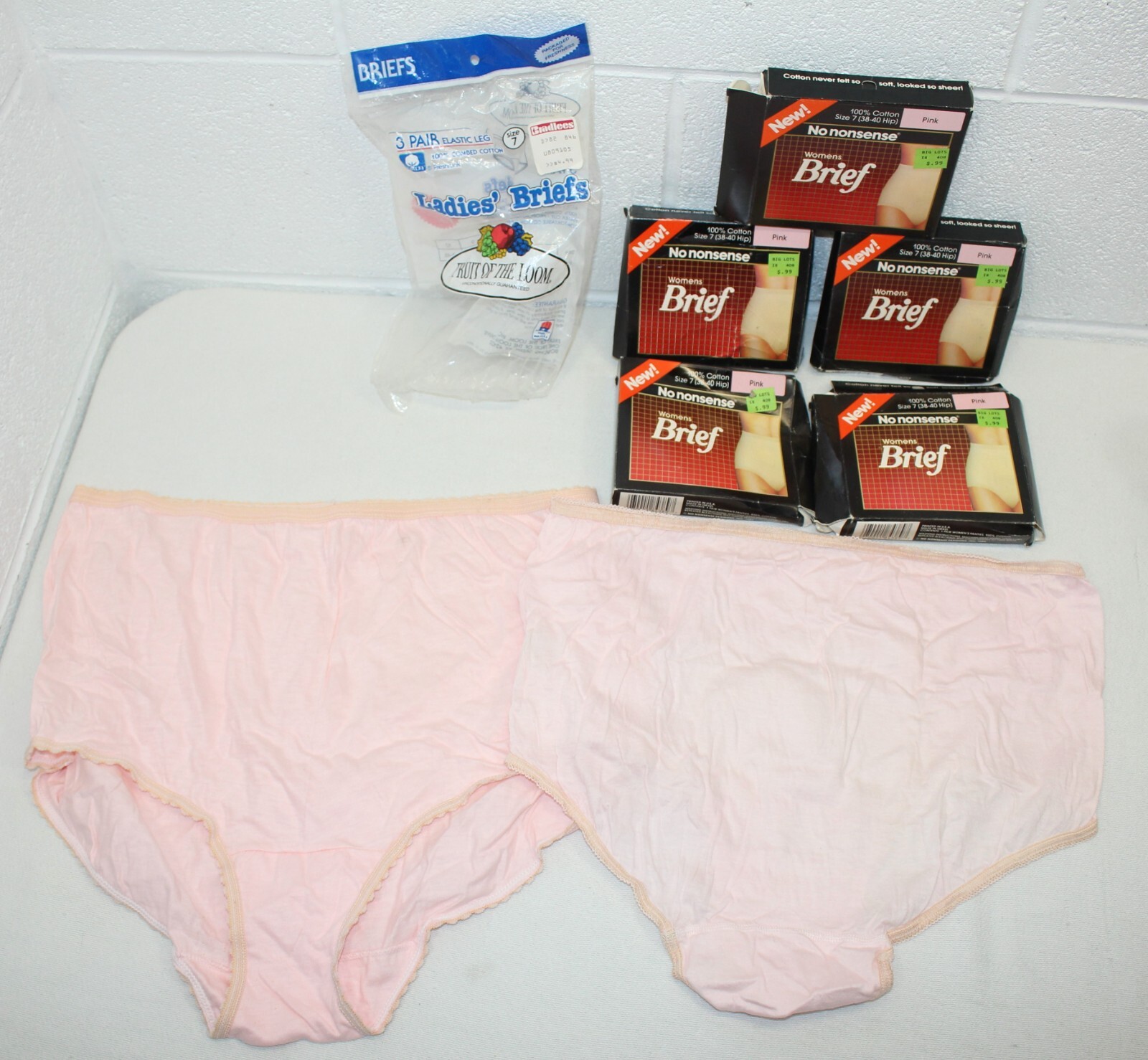NOS! New Old Stock PINK Brief Panties LOT, 6 Pair, 5x No Nonsense 1x Fruit Loom