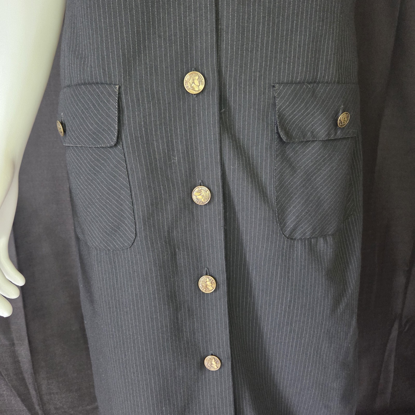 Vintage 90s Black Button-Front Midi Dress Acadmia Cororate Grunge