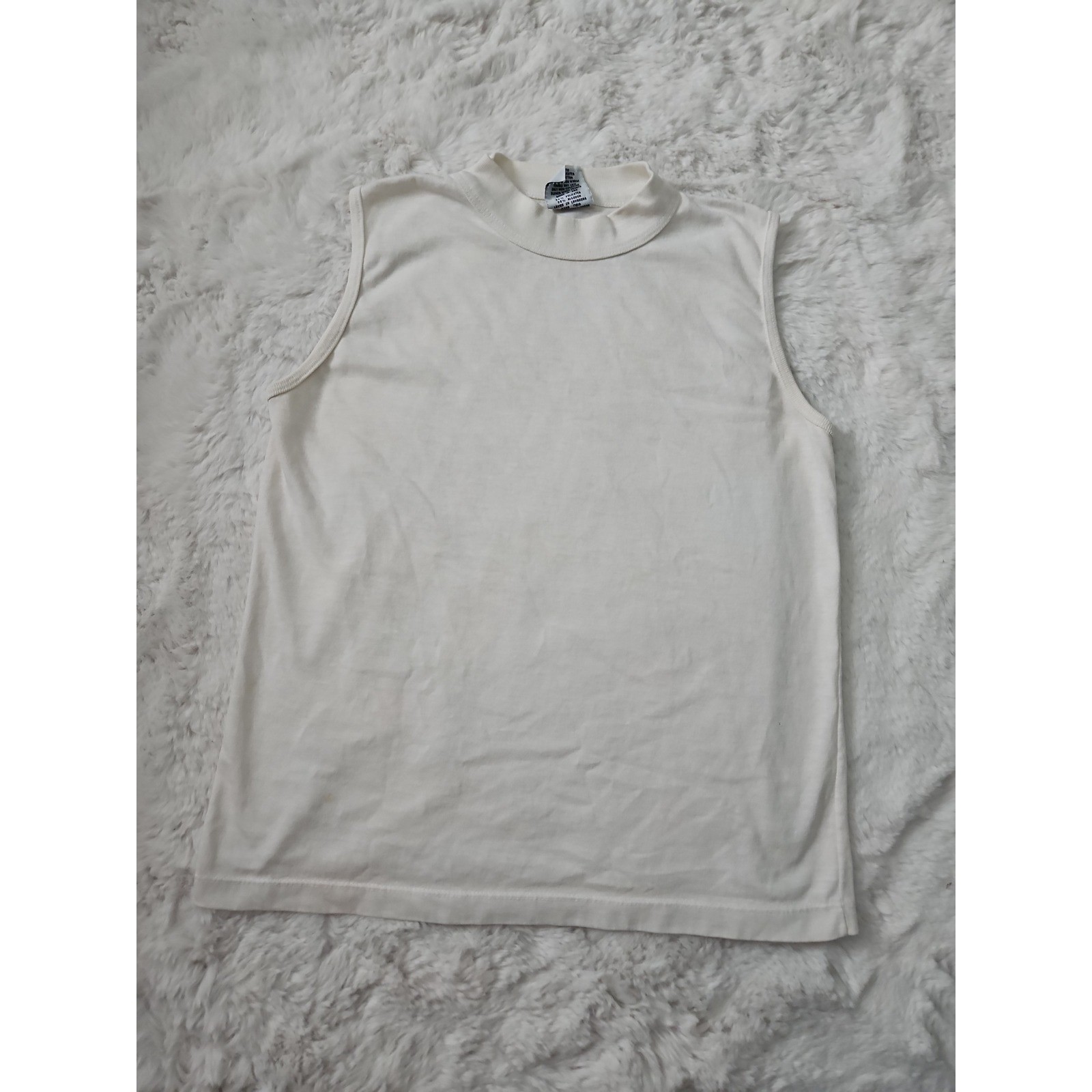 Vintage Simply Basic Mock Neck Sleeveless Top Medium Cream White Knit Tank USA