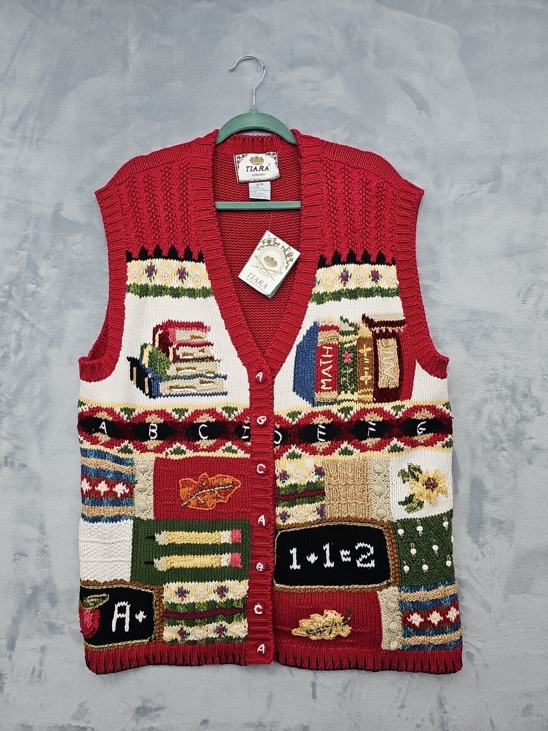 Tiara International Knit Vest School Teacher ABC Theme Plus Size 26/28 Vintage