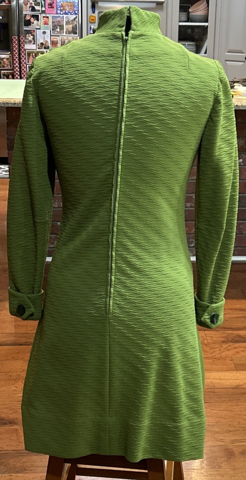 Vintage Retro Mod Dress 60s 70s Acacado Green Polyester Handmade Medium