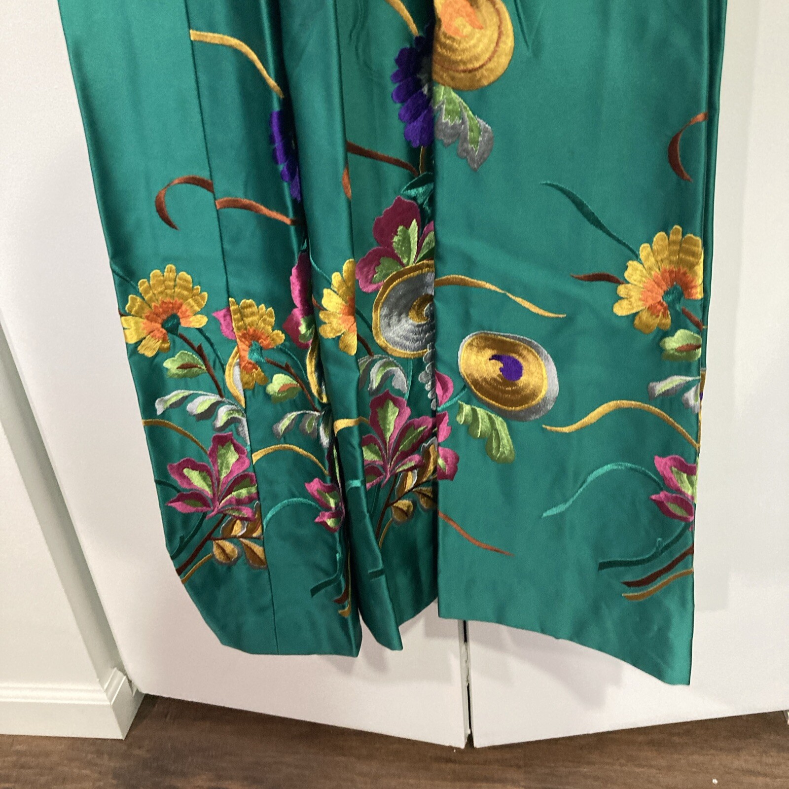 1960s Teal Green Emerald Embroidered Silk Dress Size 10 Charlottes-West Of Akron