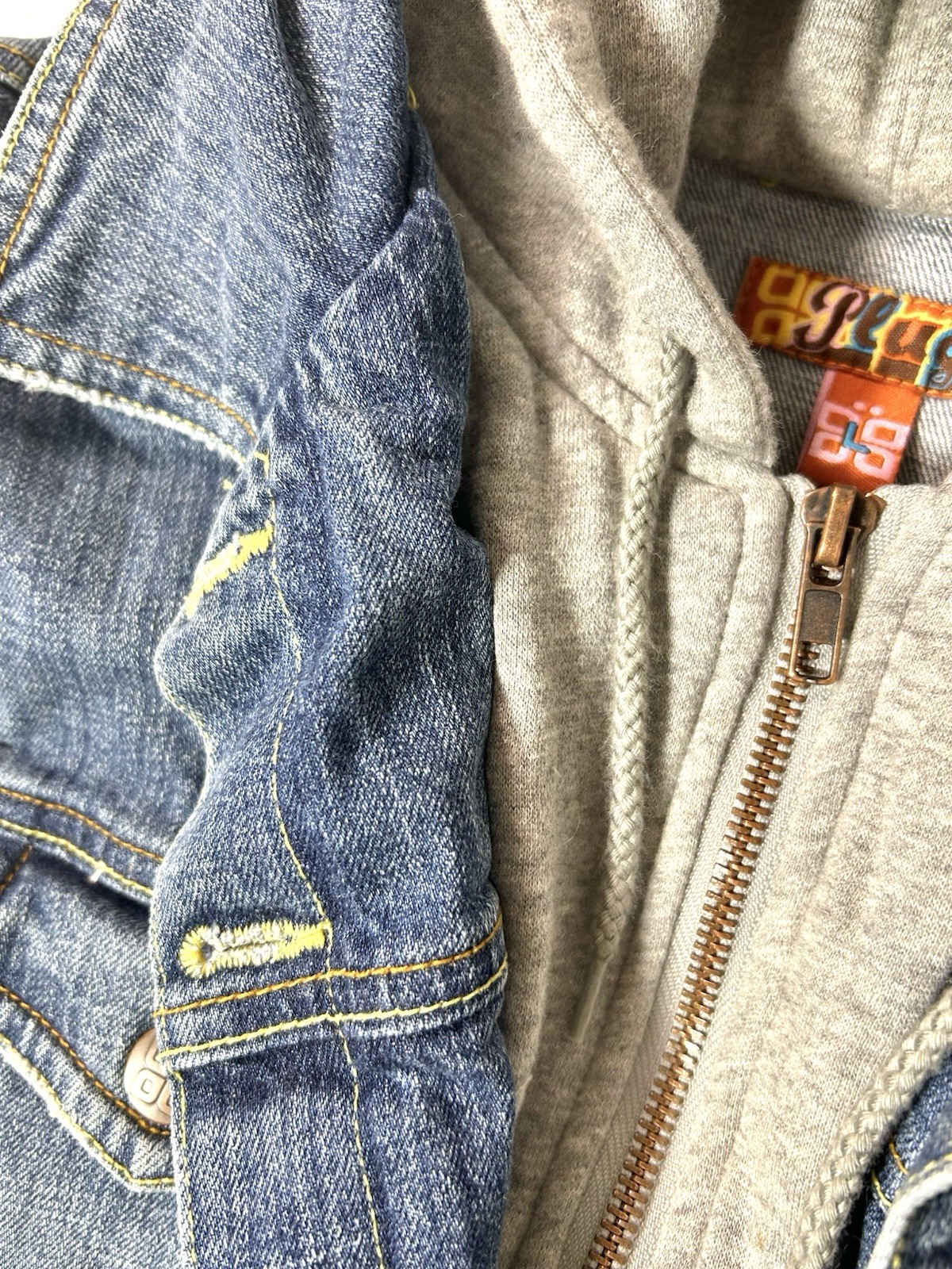 PLUGG Hooded Sweatshirt / Denim Layer Vest Size L Vintage Button Zip