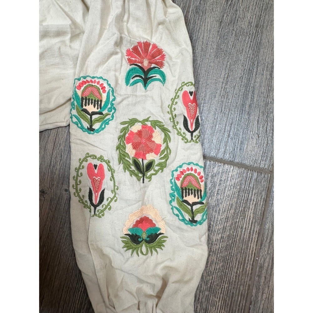Sissy Boy Embroidered Floral Blouse Top XL Ruffle Collar Boho Bohemian