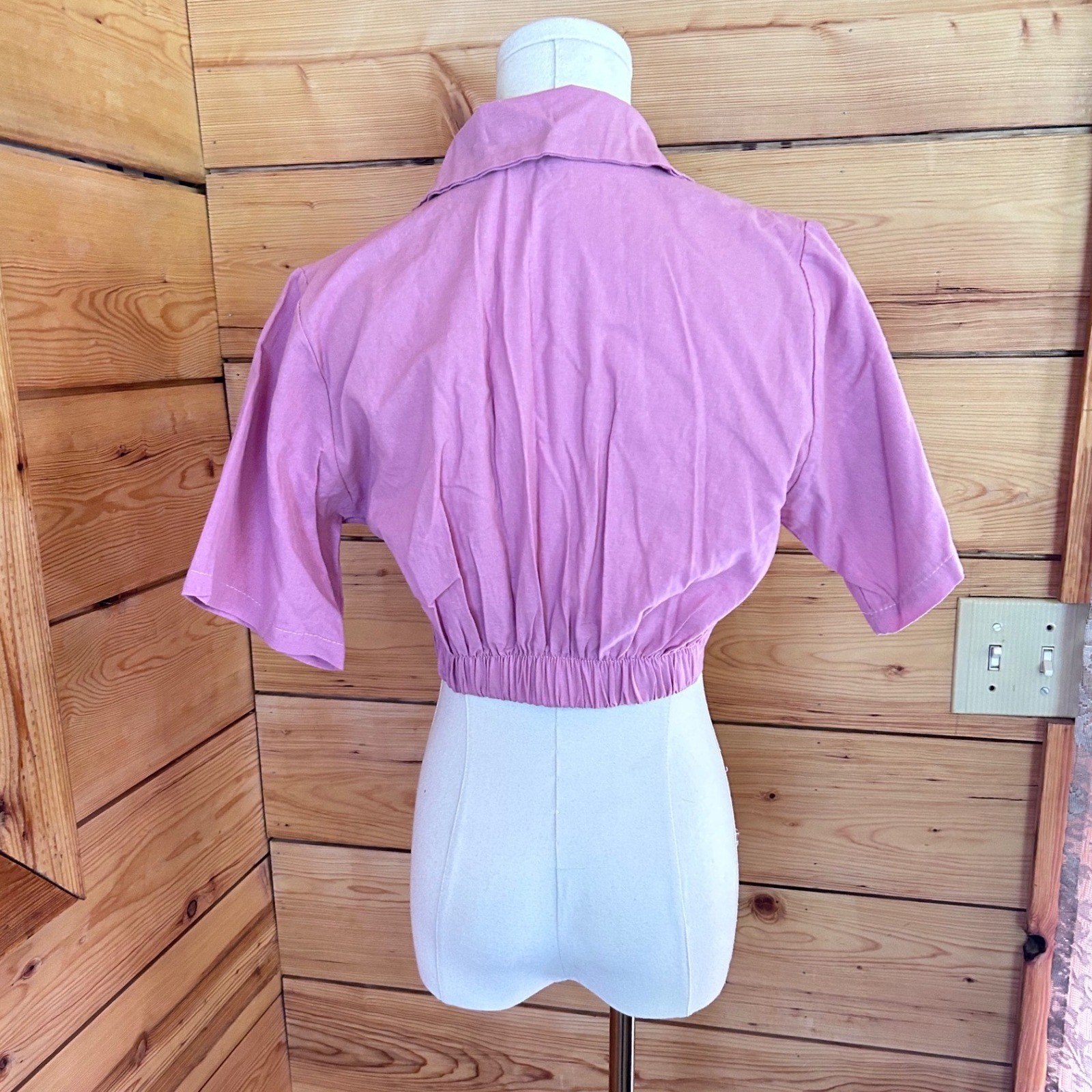 Vintage Linen Organic Cotton Crop Top Women Large Mauve Pink Artisan Maiwa