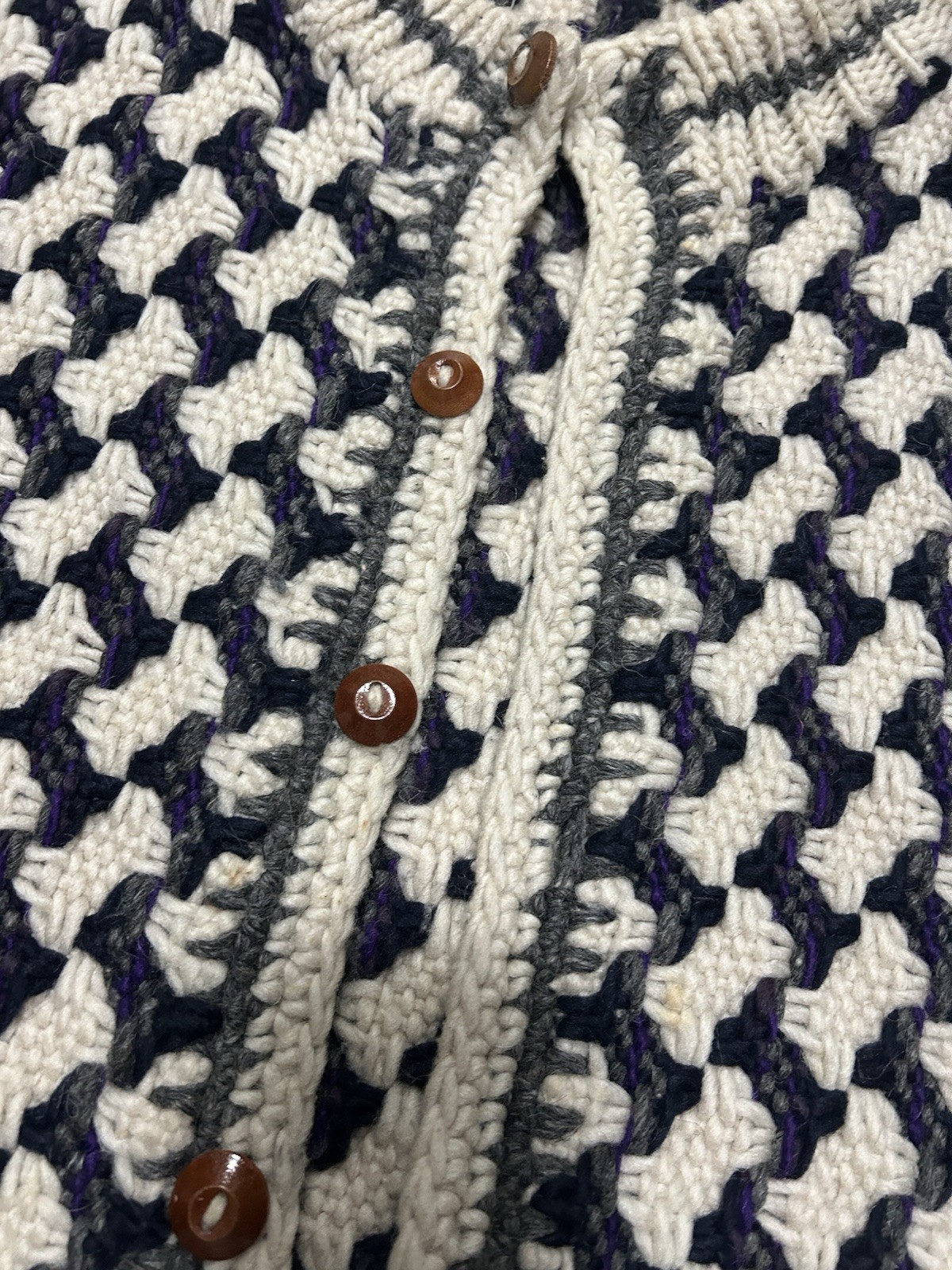 Vintage Warm Wool Rey-Wear Button Down Sweater Wooden Buttons Ecuador