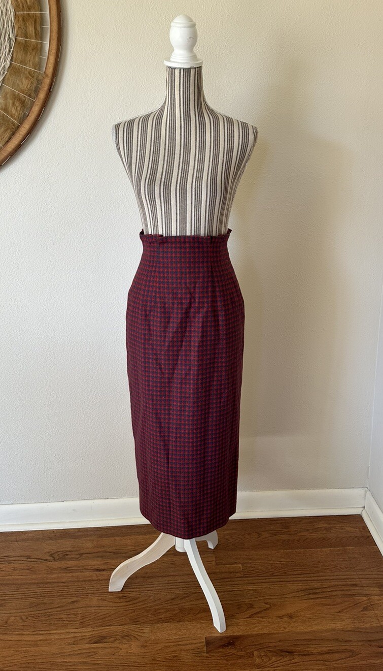 Vintage 80s Cullinane Wool Plaid High Waist Pinup Skirt Woman&rsquo;s XS