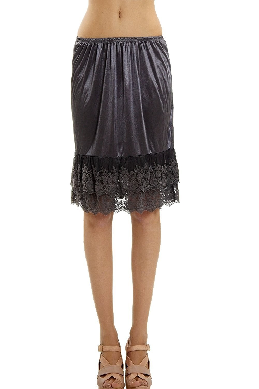 Melody Charcoal 24&Prime; Half Slip With Double Lace Ruffle Skirt Size Small