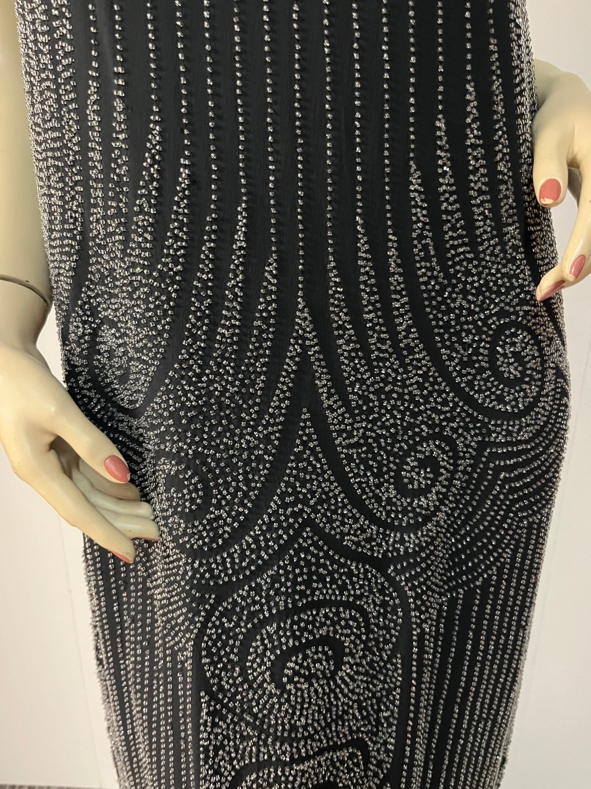 Vintage J Peterman 1920s Style Art Deco Beaded Silk Fever Dress Size 8 Bust 36-7