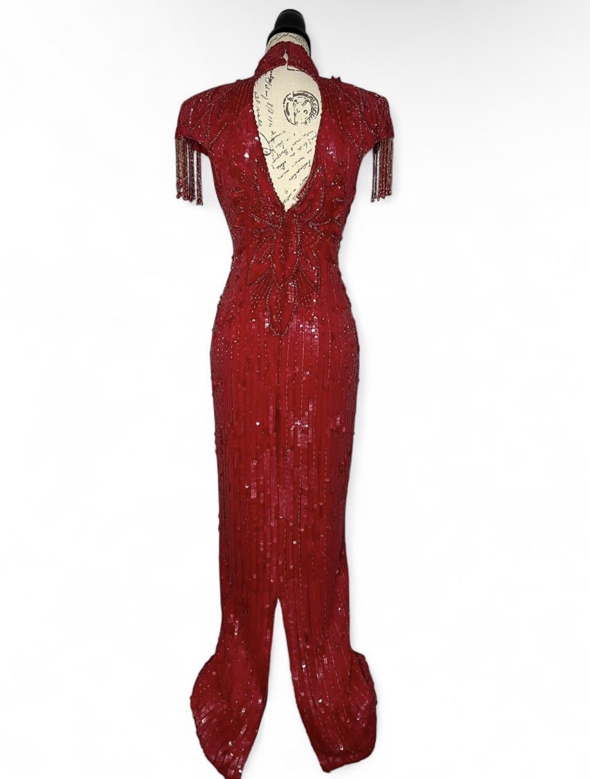 Vintage RARE 1980s Silk Heavily Beaded Sequin Dress Prom Pageant Gown Sz L