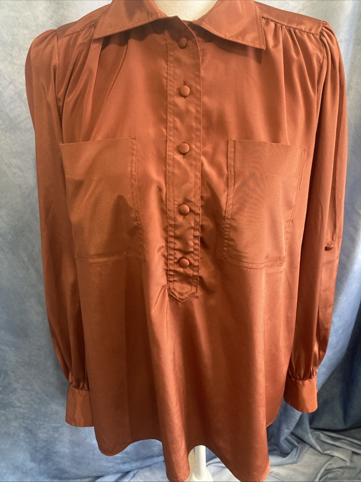 Vtg 80s Chaus Blouse Size 7/8 Fit Med Orange Rust Copper Secretary Top Retro EUC