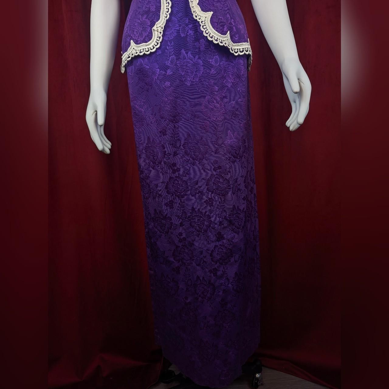 Vintage 80&rsquo;s Union Made Bari-Jay Fashion Purple & White Satin Floral Dress