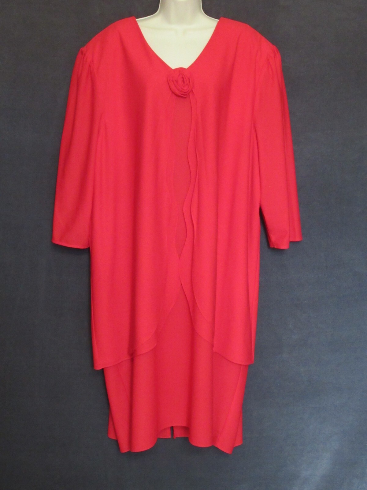 80&rsquo;s Vintage Risa Ann Vixen Red Poly Knit Rosette Draped Plus Size Party Dress
