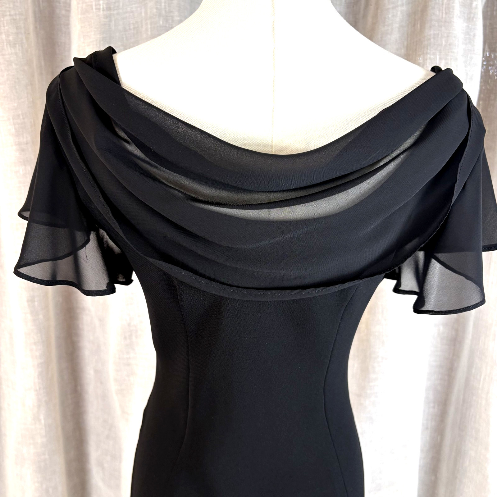 Vintage 90&rsquo;s Black Cocktail Dress Sheer Back Sash Size M L 12 Whimsigoth Witchy