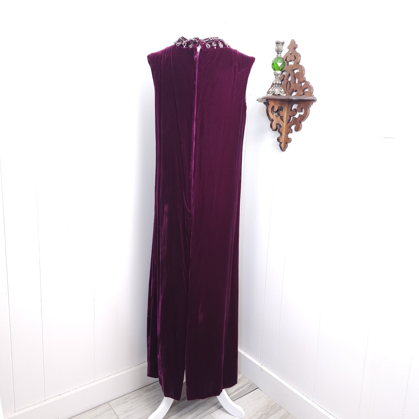 VTG 60s Velvet Goddess Bombshell Party Column Maxi Hostess Dress Purple Beaded