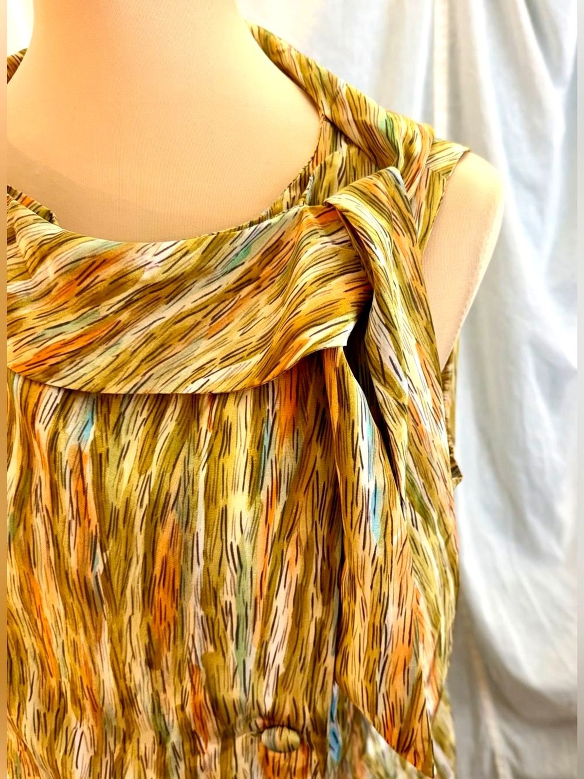 VTG 1950s Abstract Marbled Double Breasted Bow Satin Mid Century M L