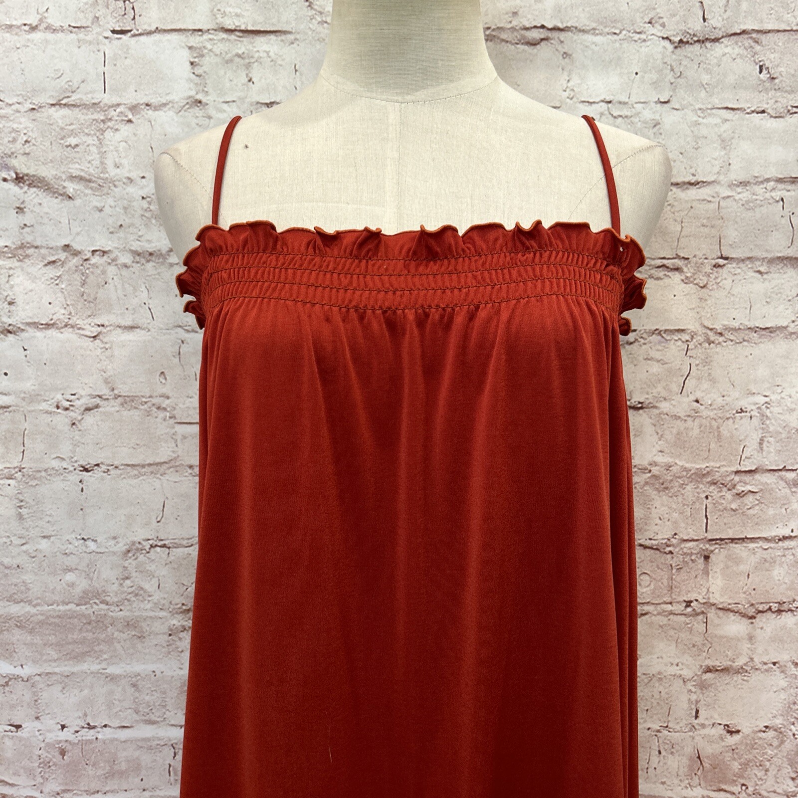 VINTAGE Dress *S/M *See Description SMOCKED Tier Spaghetti Shift Midi 70s Hippie