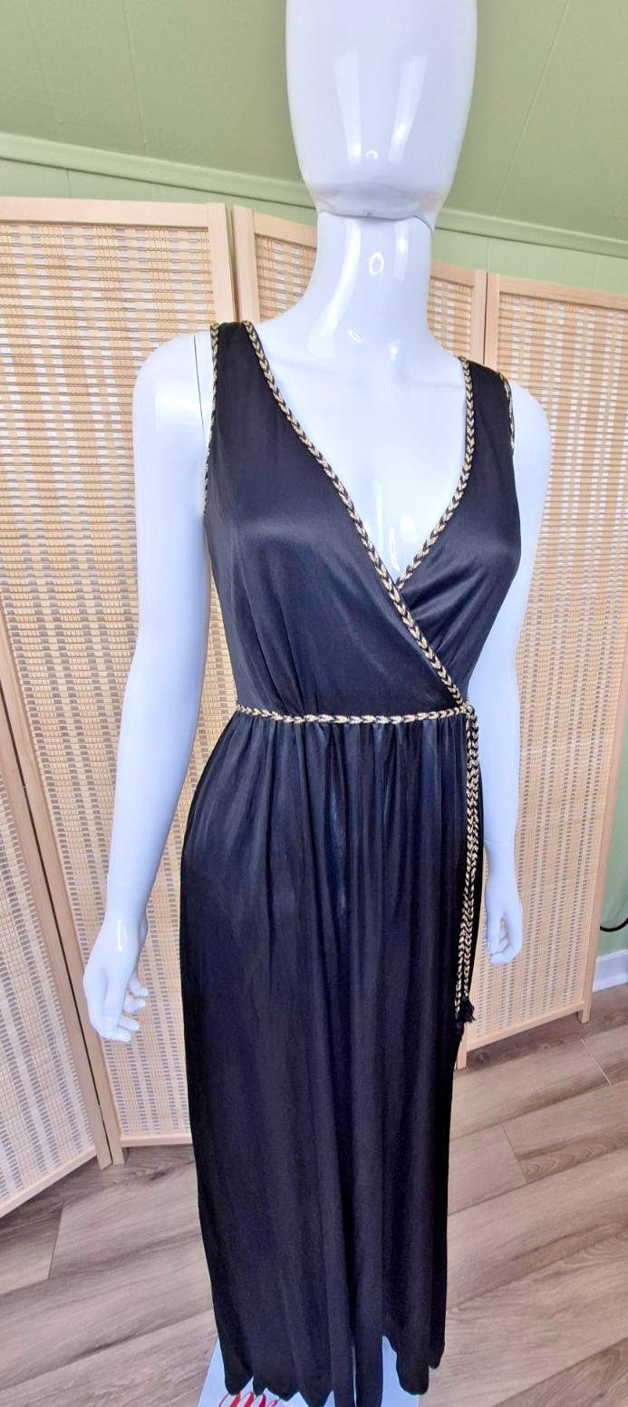 RARE VTG 70s Disco Karida Sheer Black Dress Long Studio 54 Glamour Small Sz 4-6