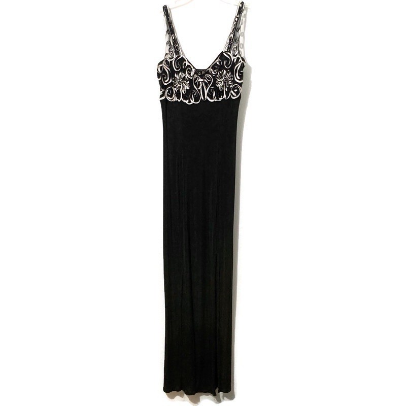 VTG 90s Marnie West Black White Soutache Formal Evening Elegant Gown Dress Sz 10
