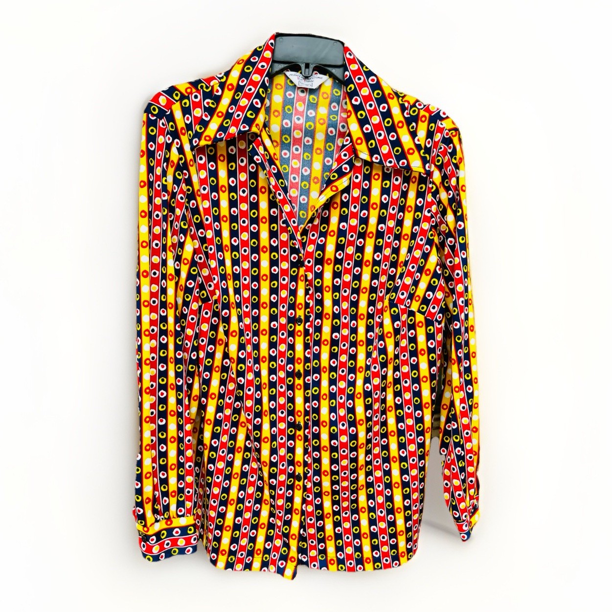 Vtg 70s Sears The Tunic Blouse Geometric Target Pattern Mod XL