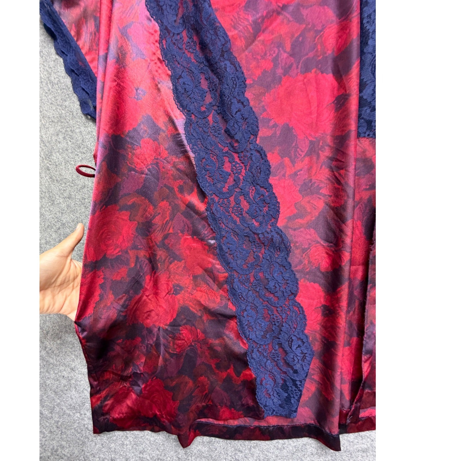 Vintage Vanity Fair Red Rose Floral Satin Lace Nightgown Made in USA Large