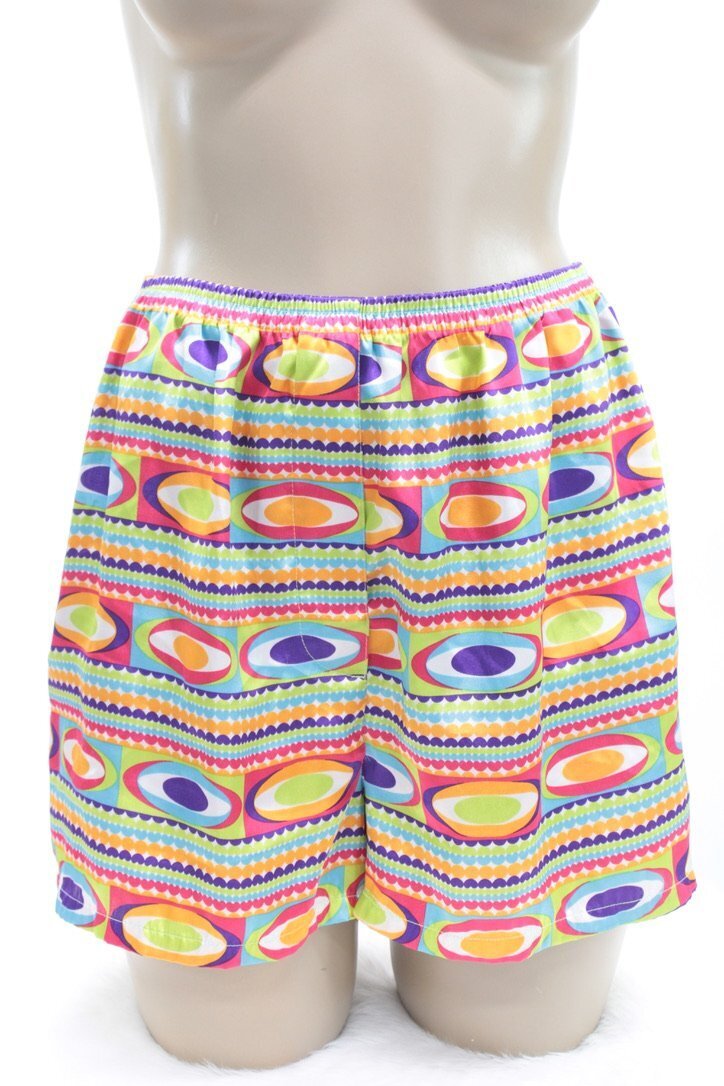 Vintage Joe Boxer Sleep Shorts Pettipants M Slippery Satin Retro Print Faux Fly