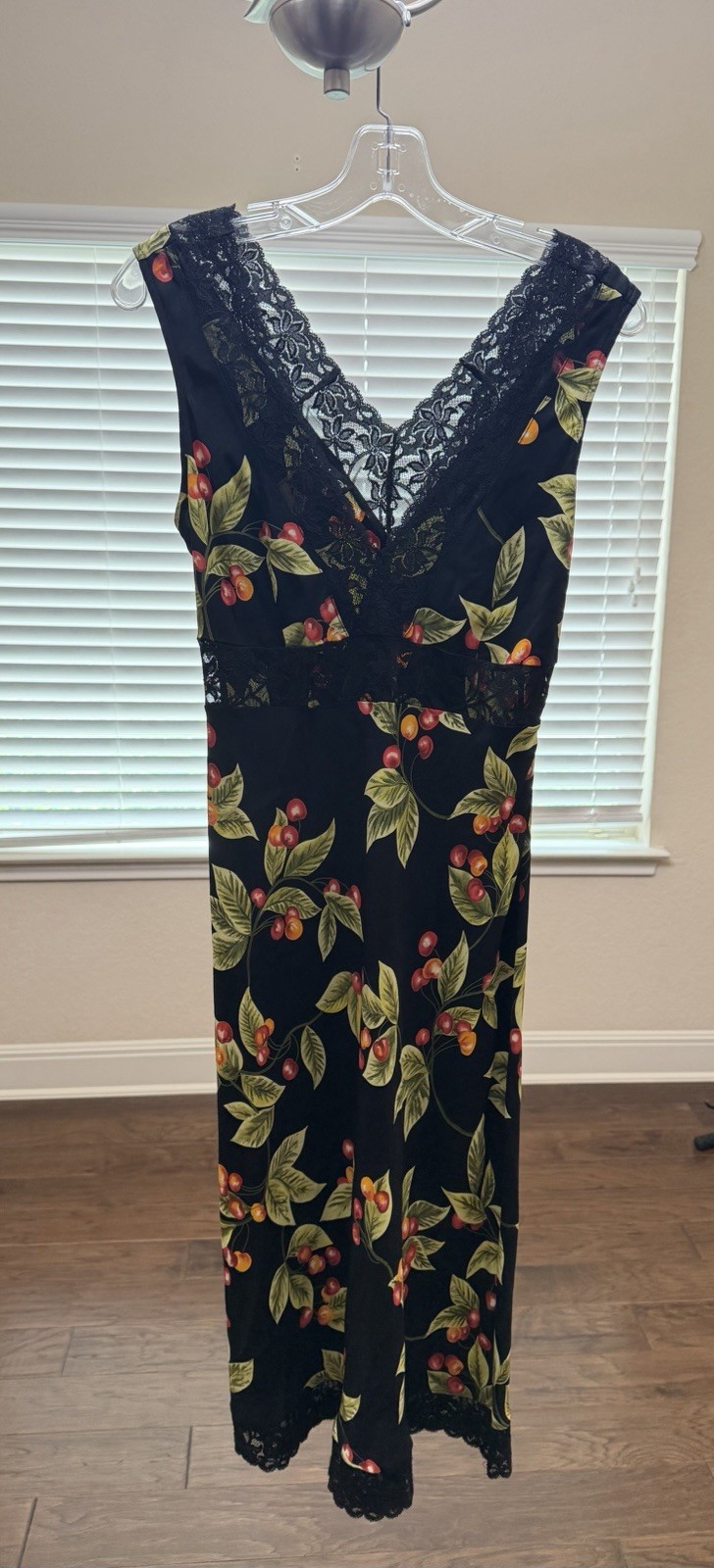 Vintage Y2K Bebe Cherry Print Lace Trim Slip Dress, Black Red, Women&rsquo;s Size M