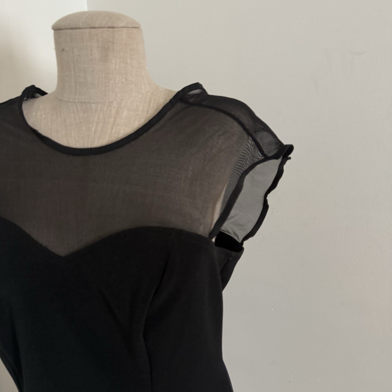 Vintage Boulevard De Paris Fitted Black Dress Size 12 Stretch Knit Sheer