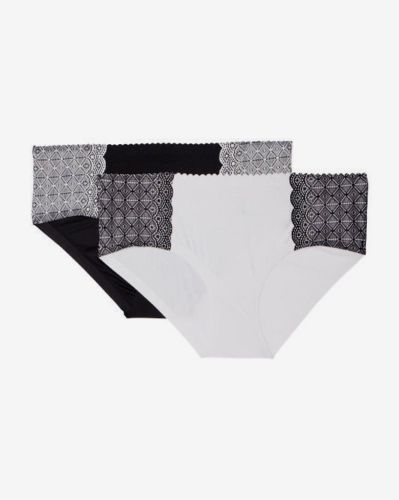 JESSICA SIMPSON Panties 2 pack 1X Full Figure Hipster Laser Briefs Black Grey JC