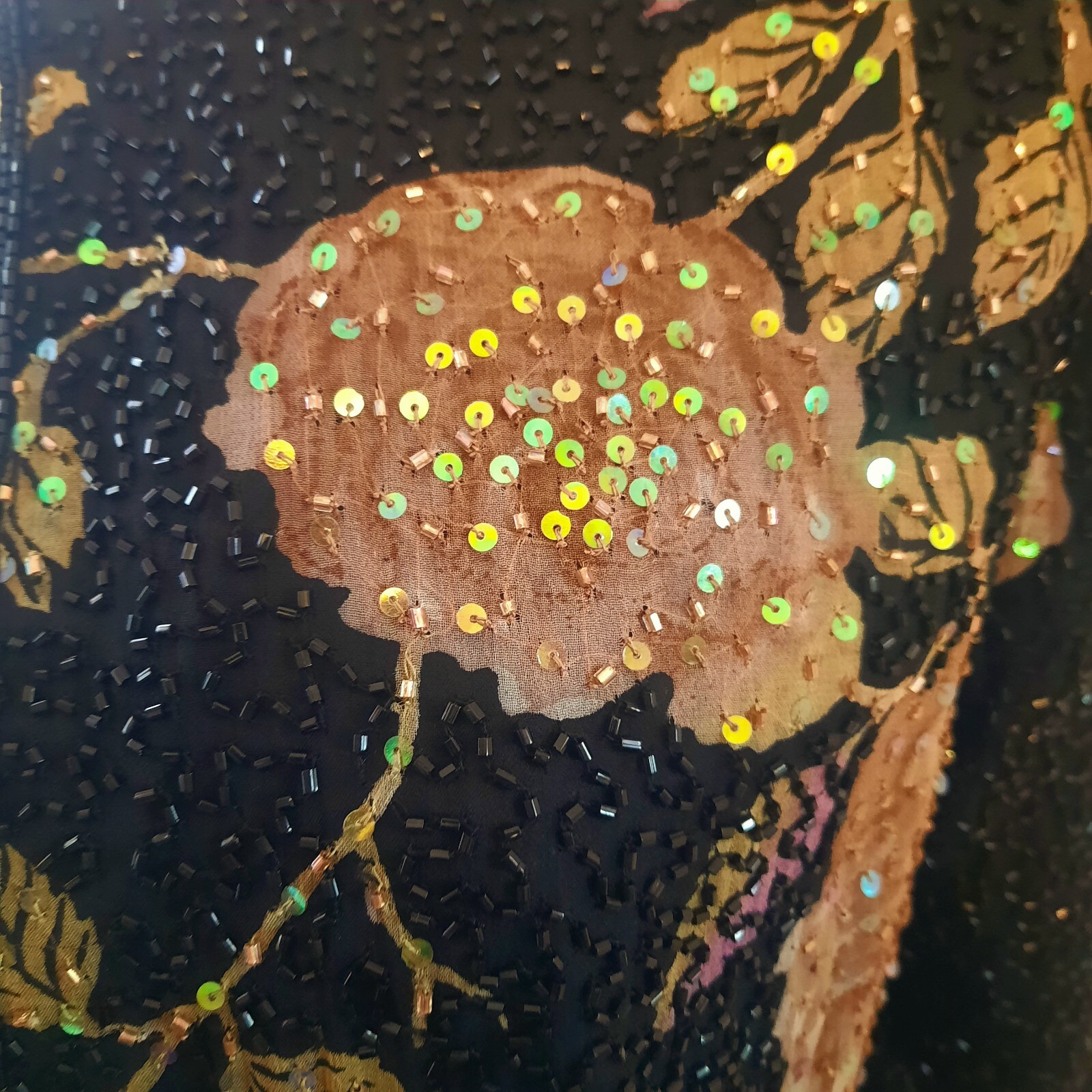 Vtg ANDRETTA DONATELLO Beaded Floral Print Silk Chiffon Jacket Sz M…